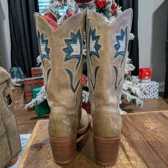 Frye Tan and Teal Heeled Boots - Picture 4 of 10